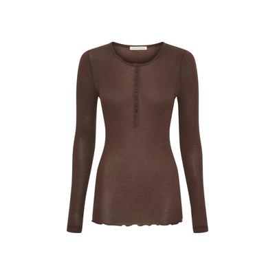 Langarmhemd SEAMLESS BASIC "Seamless Basic Shirt Cotton Granddad", Damen, Gr. S/M, braun (java), Obermaterial: 100% Baumwolle, Hemden
