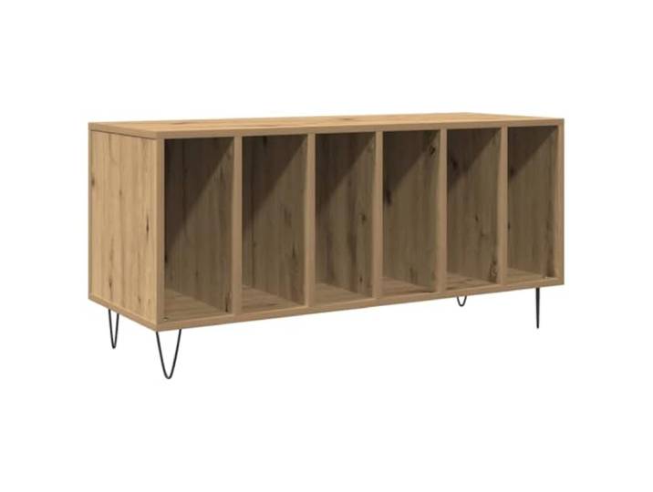GHVBNMF Schallplattenschrank LP Regal 100x38x48 cm Artisan-Eiche Organisiert Alben und Akten mit 6 Fächern im Wohnzimmer, getragen von stabilen konischen Stahlbeinen.