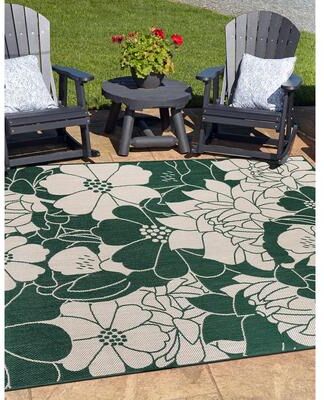 World Rug Gallery Modern Floral Flowers Textured Flat Weave Indoor/Outdoor Area Rug