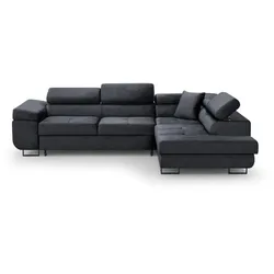 ECKSCHLAFSOFA Waldo verstellbaren Kopfstützen, Schwarz, rechts