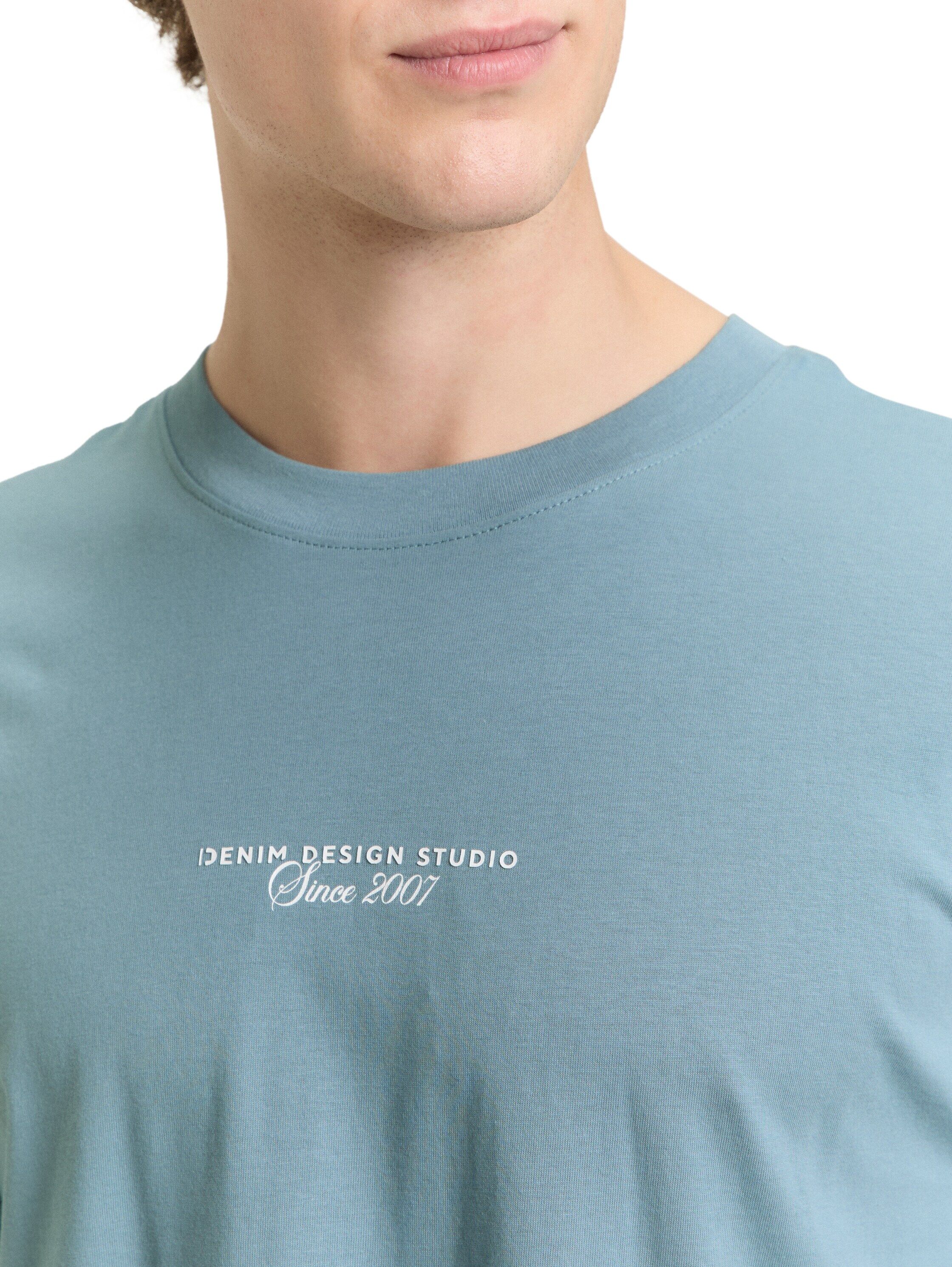 T-Shirt TOM TAILOR DENIM, Herren, Gr. XL, blau (citadel blau), Single Jersey, Obermaterial: 100% Baumwolle, bedruckt, relaxed fit normal, Rundhals, gerader Abschluss, Shirts T-Shirt, mit Schriftzügen citadel blau XL