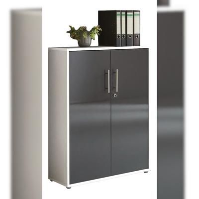 moebel-dich-auf Aktenschrank TABOR niedrig in weiß / anthrazit Hochglanz