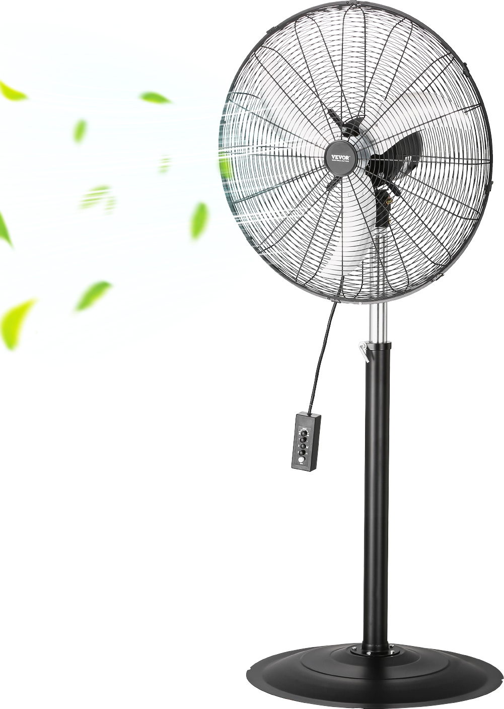 VEVOR Industrieller Standventilator, 670 mm, 85-Grad-Oszillationsventilator, höhenverstellbarer Ventilator mit 3 einstellbaren Geschwindigkeiten, Windmaschine für Wohnzimmer, Zuhause, Büro, Schwarz