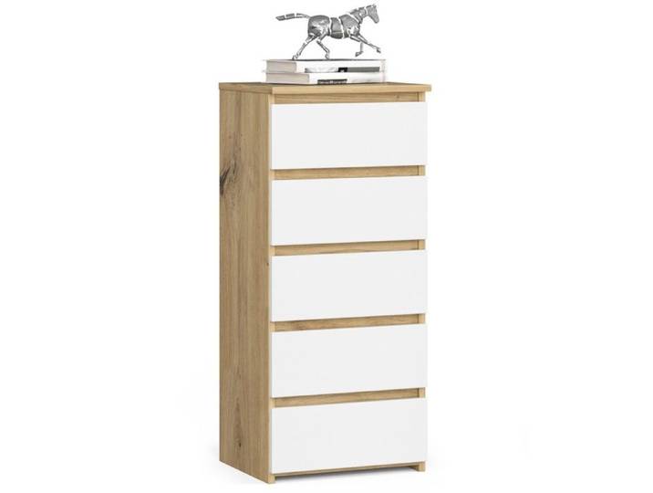 Commode AKORD CL5 Chêne Artisan 40 cm 5 tiroirs façade Blanche 40x35x92 cm