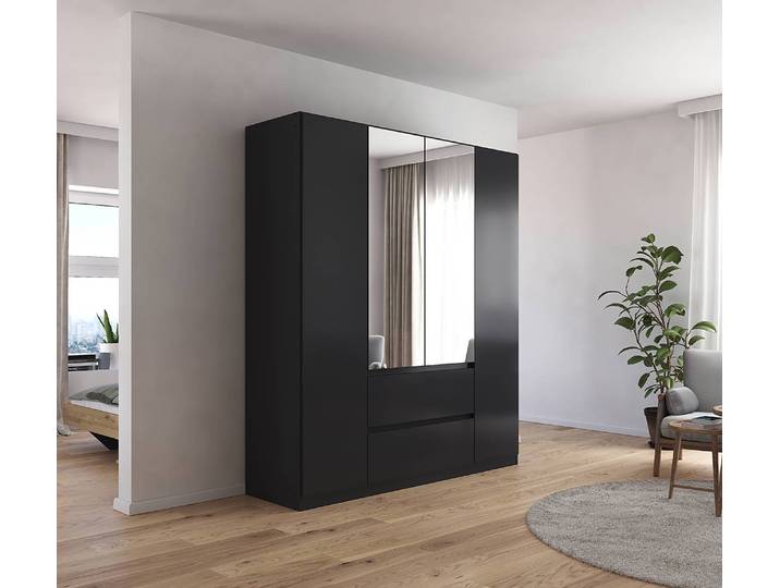 Drehtürenschrank Mainz 181cm Grau/Graumetallic Basic mit Spiegeltür/-en