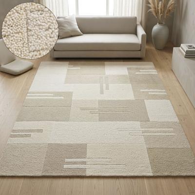 Wollteppich THEKO "Gabbeh Kästchen, Patchwork Design, reine Wolle", beige, B:60cm H:14mm L:90cm, Wolle, Teppiche, Naturtöne, Wohnzimmer, Schlafzimmer, Esszimmer
