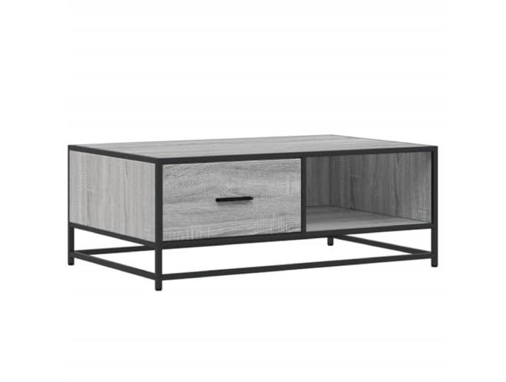 LASWWQMRF Couchtisch Grau Sonoma 90x57x35 cm Metall Holzwerkstoff Praktischer Beistelltisch mit zusätzlicher Ablagefläche fürs Wohnzimmer, stabiler Metallrahmen in Industrie-Optik.