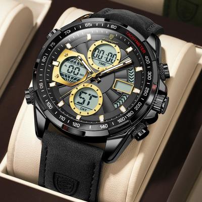 Uplifted Finds Poedagar LED Dual Time Mens Watch With Week Date Display And Quartz Movement black black