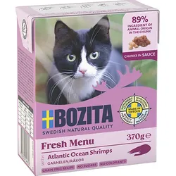 Bozita Häppchen in Soße 370 Gramm Katzennassfutter Sparpaket 32 x 370 Gramm mit Garnelen