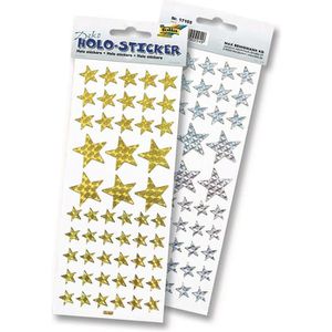 Folia Sticker 17103 Holo-Sticker Stars, golden/silberne holografische Sterne,102 Aufkleber, 102 Stück