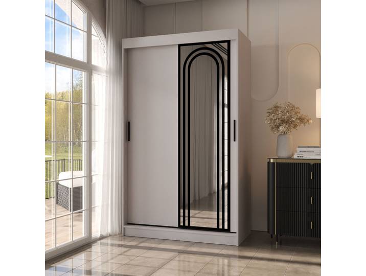 Kleiderschrank Kaschmir 5 Fächer 2 Kleiderstangen hochwertig Verarbeitet 120 x 62 x 200 cm Schiebetürenschrank Spiegeltür modernes