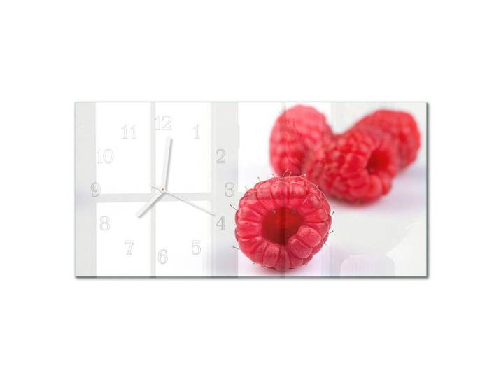 Tulup Wanduhr aus Glas 60x30 cm - Himbeeren, Rot, Rechteckig, 60x30x0.4 cm, Dekoration, Uhren, Wanduhren