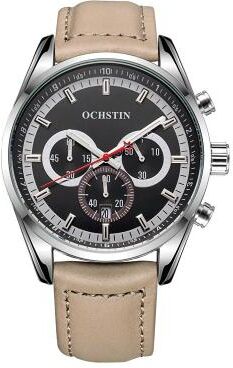 Everyday Crate Ochstin 6046A Mens Leather Watch Business Quartz Watch Waterproof Analog Wristwatch silver+champagne