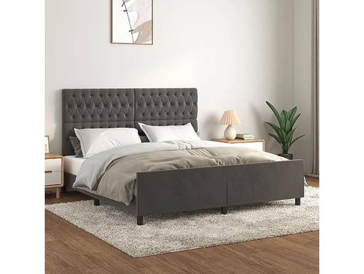 YNGBHFNOP Samt Höhenverstellbar Bettgestell mit Kopfteil Grau 180x200 cm Bettgestell mit Kopfteil Dunkelgrau 180x200 cm Samt Polsterbett mit verstellbarem Kopfteil und Stabilen Beinen