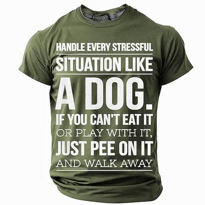 Herren Lustiges Hund Grafik T-Shirt - 'Stress bewältigen wie ein Hund' Humorvolles Lifestyle Zitat Tee