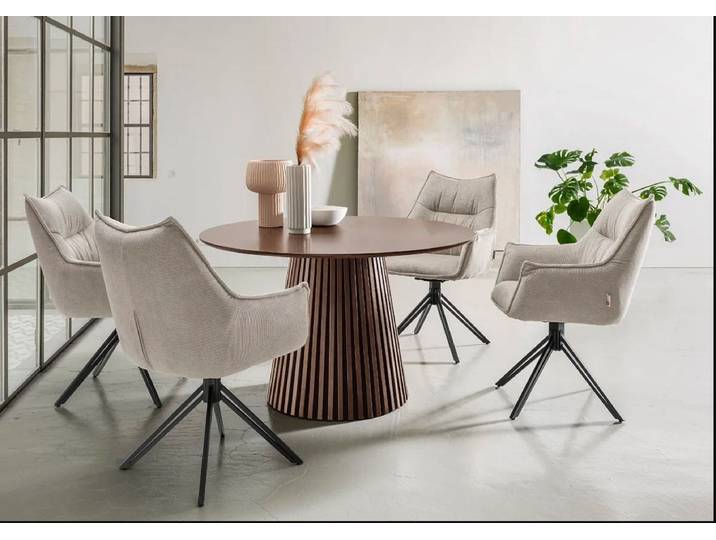 terrassana Esszimmer-Set Bari beige & Tisch smoked oak rund 120cm, (Komplett-Set)