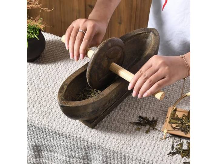 35 Cm Große Blausteinwalze, Getreidemühle Aus Natürlichem Blaustein, Handmühle Aus Stein, Inklusive Stößelset, Zum Traditionellen Mahlen Und Zerkleinern Von Tee