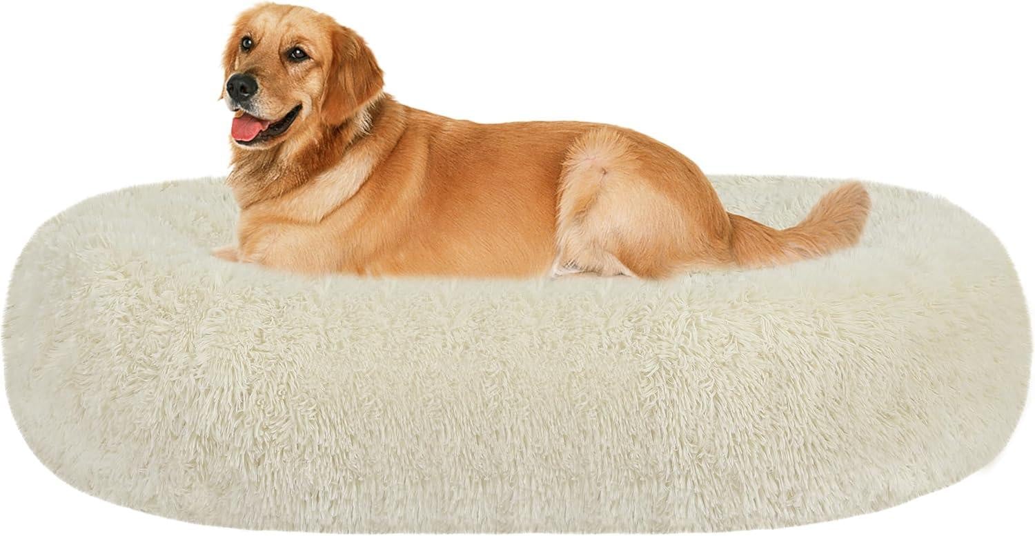 Merkloos Hondenbed Donut, Beige, Rond, Wasbaar, Diameter: 100 cm