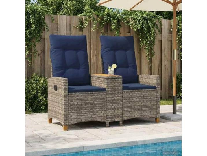 Liegebank mit Tisch 2-Sitzer 126 x 65 x 112 cm Poly-Rattan UV-beständiges Poly-Rattan,verstellbare Rückenlehne,integrierter Teetisch,abnehmbares Kissen mit Reißverschluss,Garten und