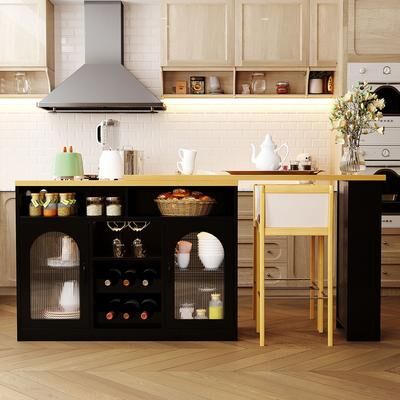 toswini Extendable MDF Bar Table with LED Lighting Power Outlet and Wine Storage