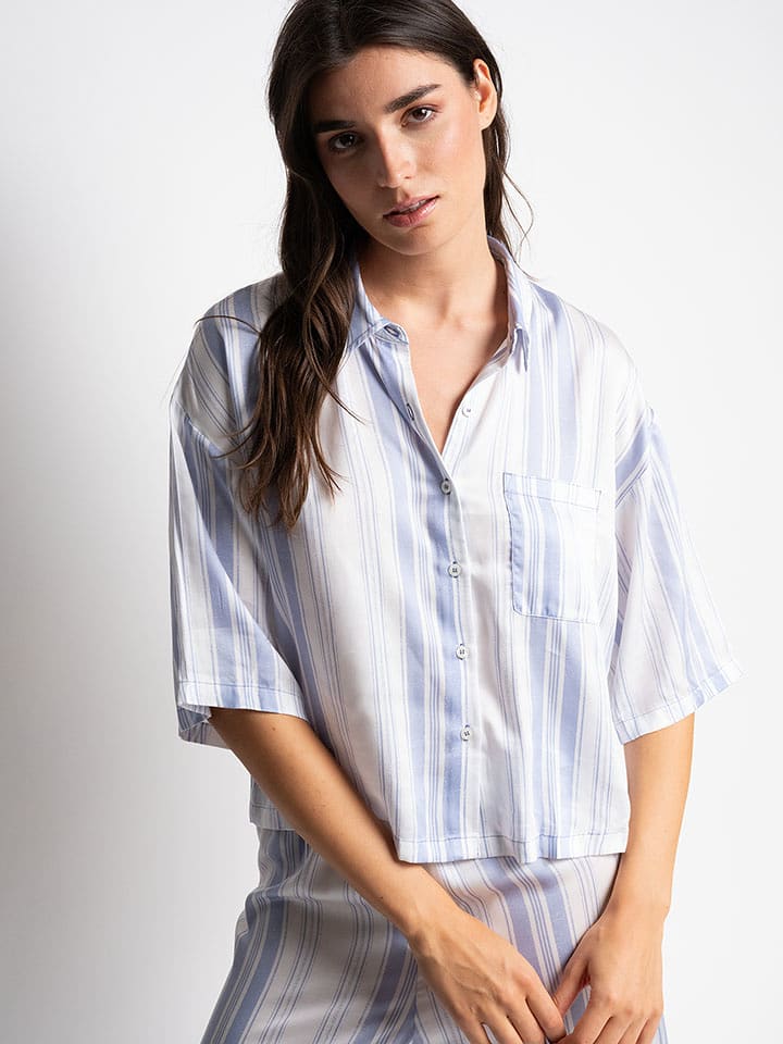 Passionata Pyjama-Oberteil "Chloe" in Weiß/ Hellblau - M