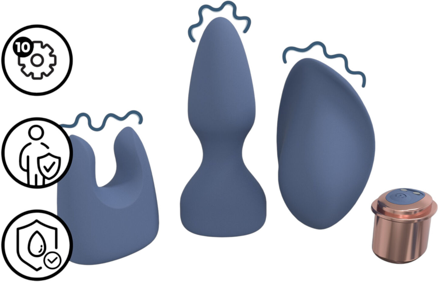 Loveline - interchangeable‑head vibrator set (blue‑grey)