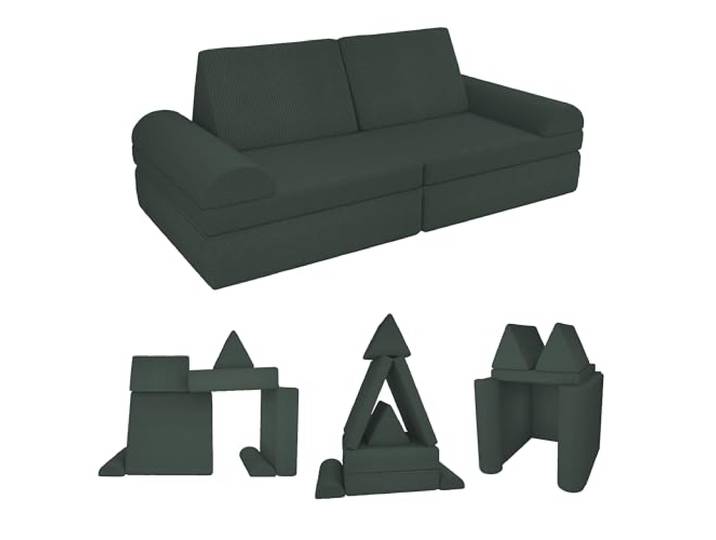 POKAR Kindersofa Spielsofa Cord aus Schaumstoff Bausteinen Modulares Spielsofa für Kinder Kuschelecke im Kinderzimmer Kindercouch Oeko-Tex 100 Zertifiziert Waldgrün
