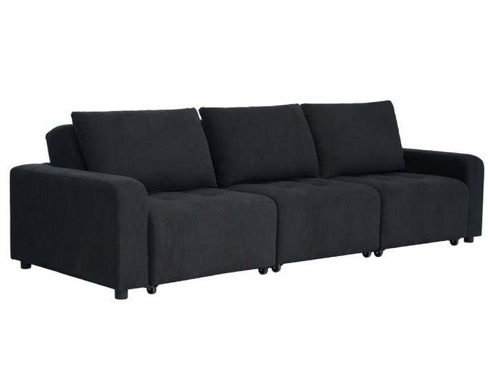 Canapé 3 places convertible et modulable velours côtelé noir