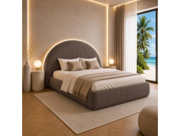 Best For Home Tedi Bett 140x200 mit Bonell-Federkernmatratze, ohne Topper Modernes Polsterbett mit weichem Cordbezug, gerundetem Kopfteil, integriertem Bettkasten und Bonell-Federkernmatratze.