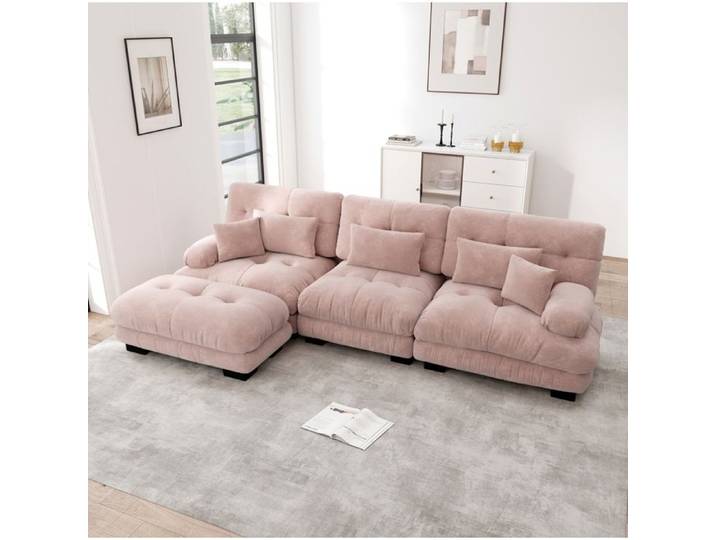 ELVORIN Canapé modulable d'angle rose design cloud tissu chenille vintage ottoman mobile salon