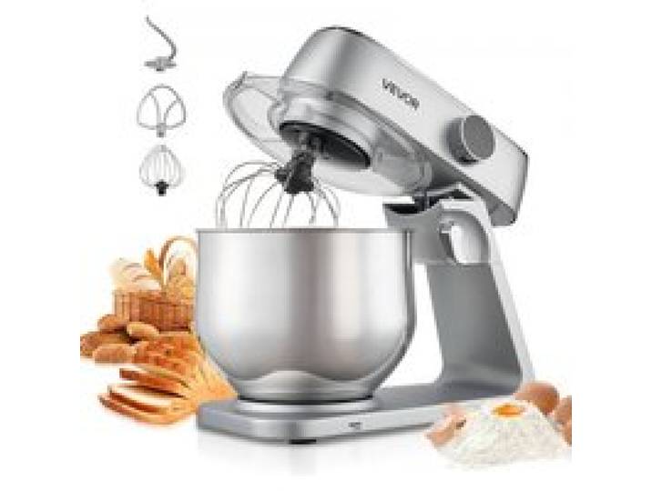 VEVOR Knetmaschine Küchenmaschine zum Backen, 1800 W Teigmaschine mit Edelstahlschüsseln (7,4 L) & Knethaken & Rührbesen & Schneebesen, 10-Gang einstellbare kippbare Rührmaschine Standmixer