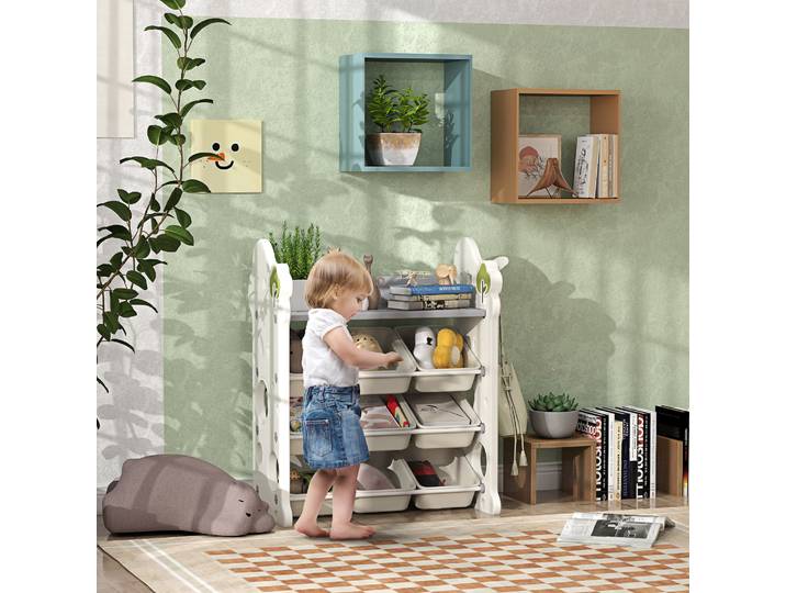 AIYAPLAY Étagère Enfant 9 Bacs Jouets Livres Plastique Blanc Crème