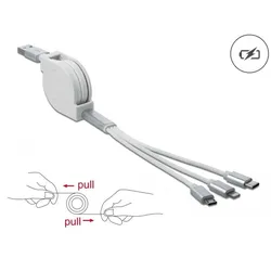 DELOCK USB 3in1 Aufrollkabel 8PIN Micro USB/USB Typ C weiß