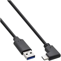 USB 3.2 Kabel, USB-C Stecker gewinkelt an A Stecker, schwarz