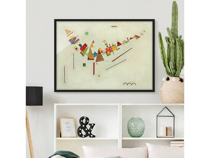 Tableau Kandinsky Winkelschwung I Papier Cadre : placage en bois véritable Pin Beige 100 x 70cm