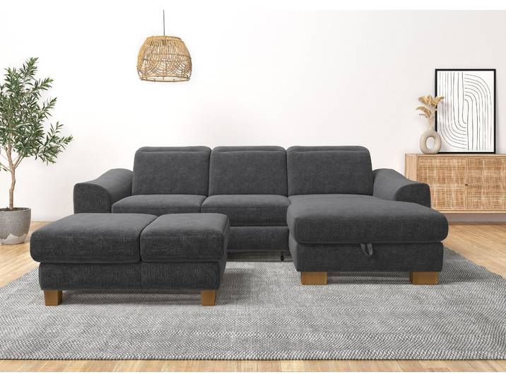 Ecksofa HOME AFFAIRE Dundee L-Form , grau (anthrazit), B:264cm H:86cm T:170cm, Sofas, Ecksofa, wahlweise mit Kopfteilverstellung und zusätzlich mit Schlaffunktion