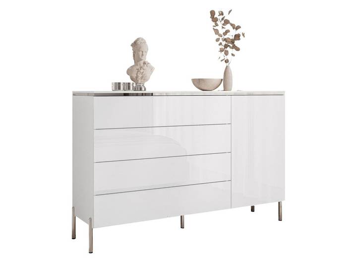KOMMODE AURORA SILVER 4S1D mit Schubladen – mit geraden verchromten Beinen