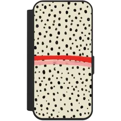 Nivocase Klapphülle für Apple iPhone 15 Pro Handyhülle aus Kunst Leder NIVOflip schwarz Kunst Punkte (Apple iPhone 15 Pro), Smartphone Hülle, Schwarz