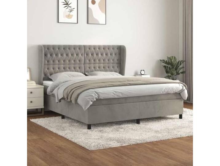 Xolmizyn Boxspringbett mit Matratze, 180x200 cm, Samt, Hellgrau Inklusive Topper, Taschenfederkern, Höhenverstellbares Kopfteil