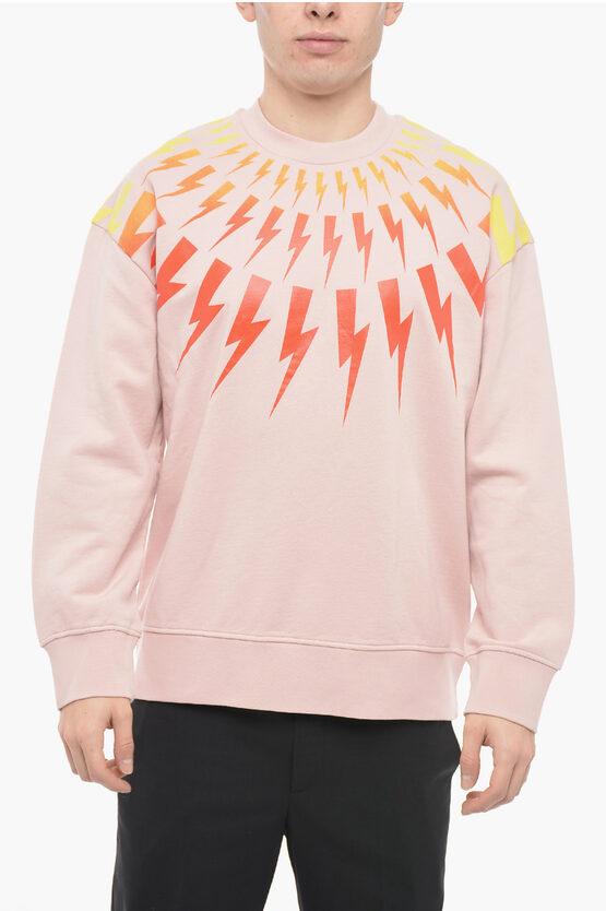Rundhals-Sweatshirt FAIR-ISLE THUNDERBOLT mit Degradè-Print in Pink