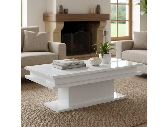 Moderner Design-Couchtisch 100x55cm Wohnzimmer Little Big - Weiß glänzend