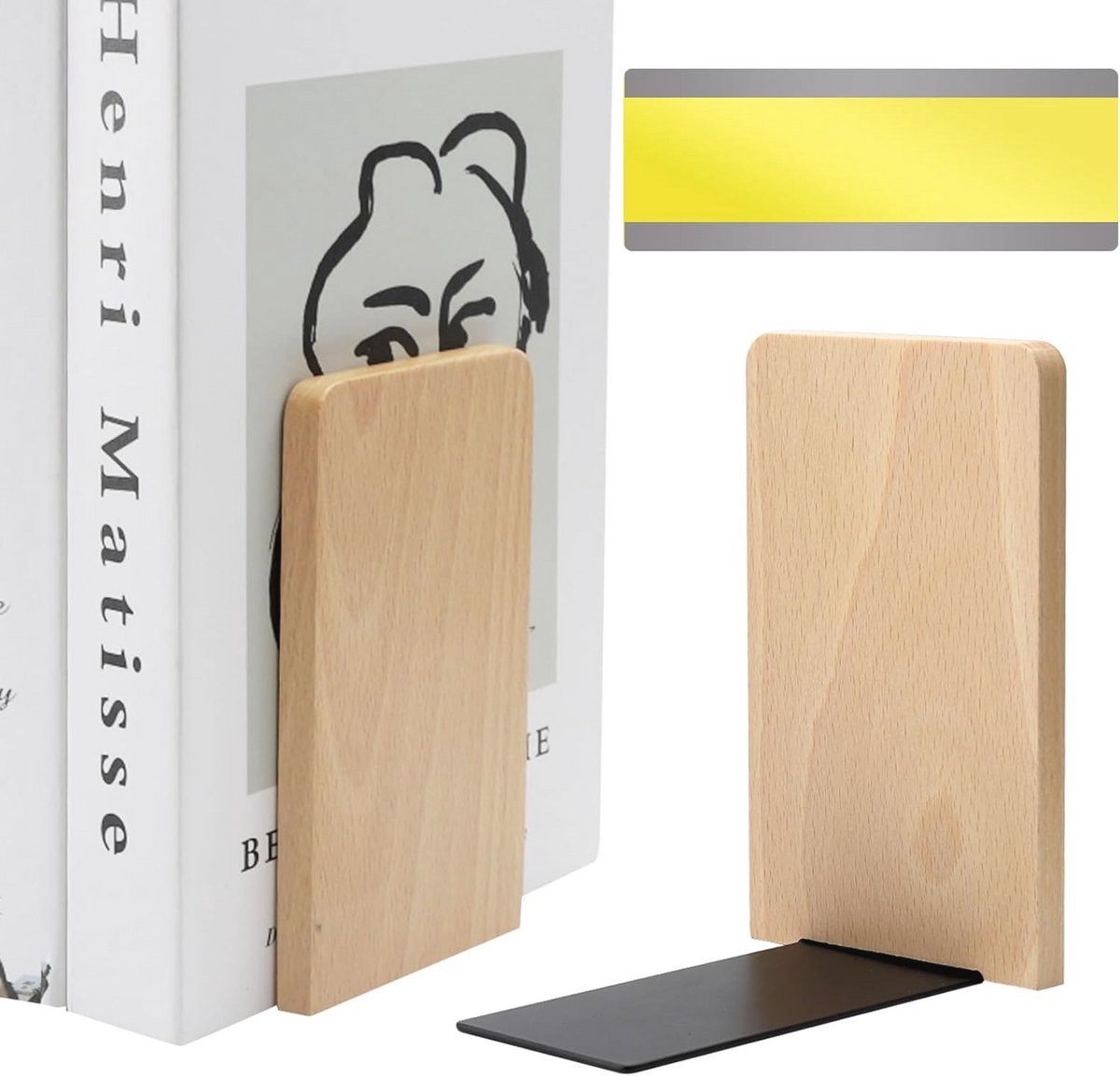 Set van 2 houten boekensteunen met bookmark voor thuis, kantoor of bibliotheek