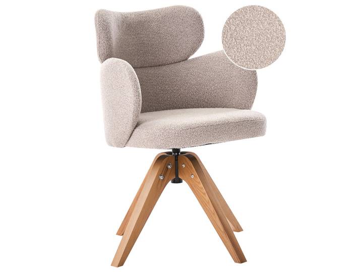 Beliani Esszimmerstuhl drehbar Bouclé Beige Marcy, 60x85x66 cm, Esszimmer, Stühle
