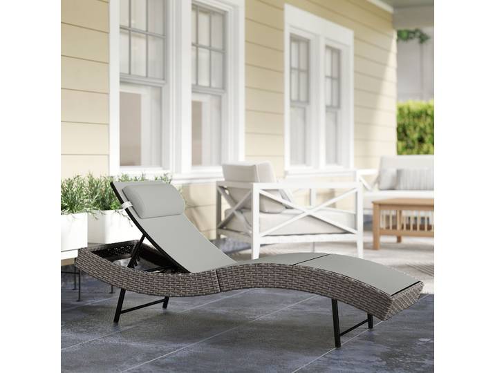 Outsunny Chaise Longue Résine Tressée Gris Dossier Réglable