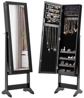 Costway Mirrored Standing Jewelry Cabinet Storage Box-Black