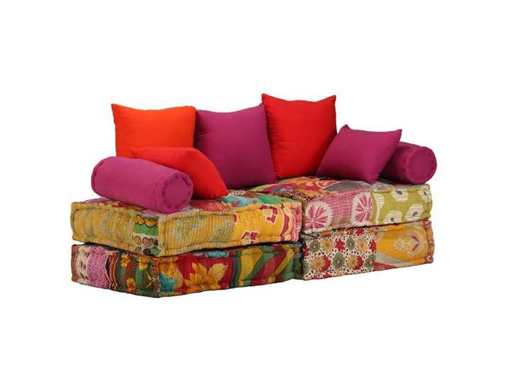 Pouf modulaire - - Patchwork - Tissu coton - 2 places - Multicolore