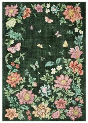 Garvee Washable Floral Butterfly Pattern Area Rug,Low Pile Rug,Green