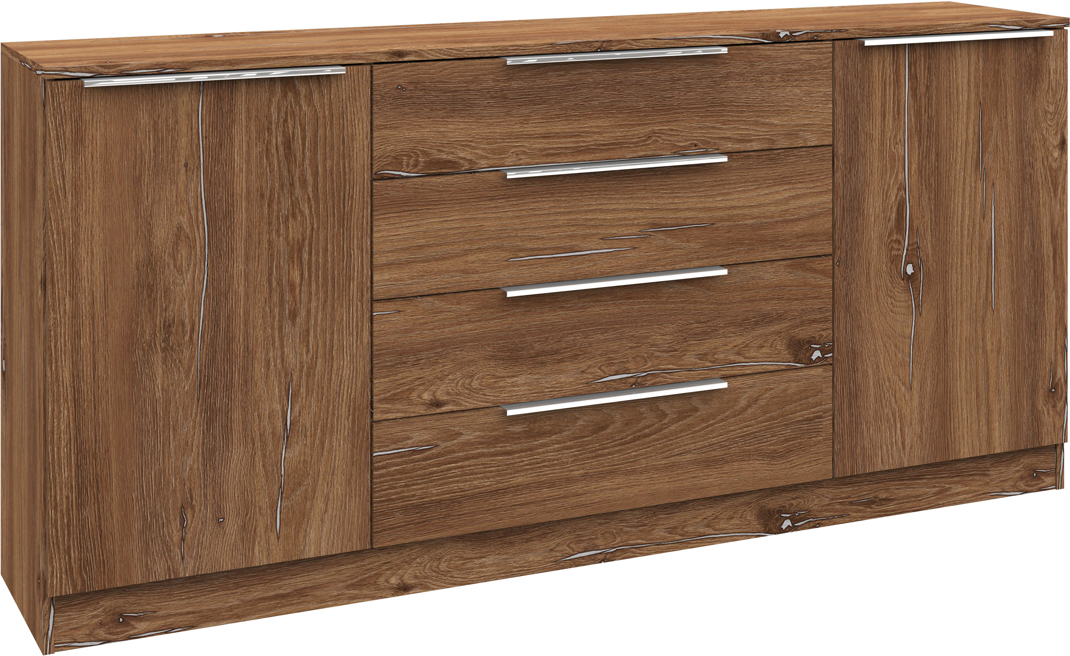Kommode BORCHARDT MÖBEL "Oliva, Kommode mit Metallgriffen", braun (eichefarben vintage), B:166cm H:78cm T:35cm, Holzwerkstoff, Sideboards, Kommode, mit 4 Schubkästen eichefarben vintage B/H/T: 166cm x 78cm x 35cm