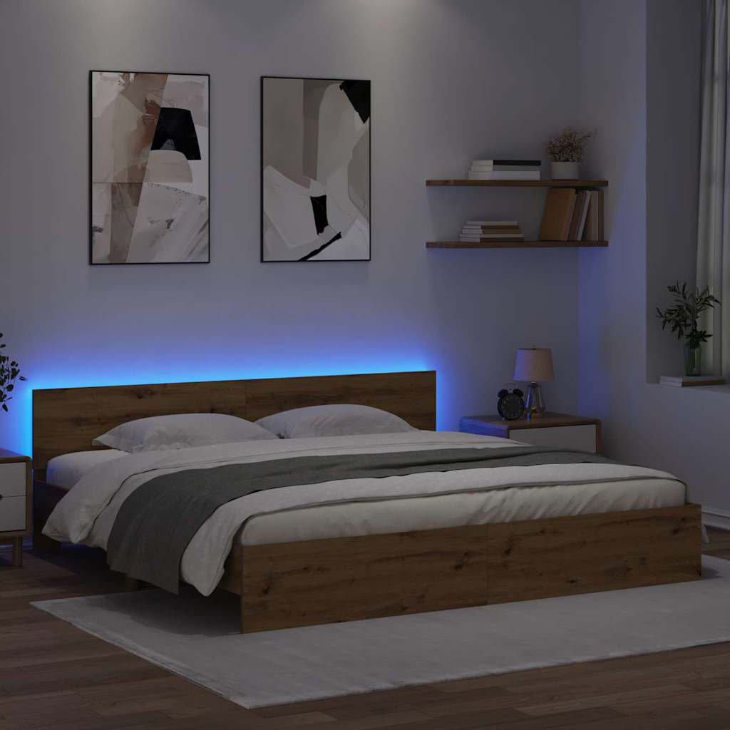 17 Stories Bed Frame With Headboard Engineered Wood Artisan Oak Super King (6')