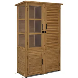 M MCombo Gartenschrank Gartenhaus Holz Wetterfest, Gerätehaus Garten Outdoor Wasserdicht, für Außenbereich Balkon Terrasse, Gartenhütte mit 3 Herausnehmbaren Ablagen 55×110×175 cm, 0130D (Natur)
